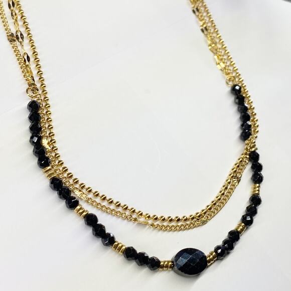 NEW Gold and Onyx 3 Strand Layering Necklace - Picture 8 of 8